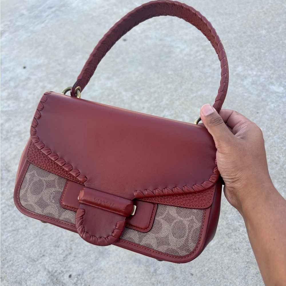 Coach Maroon and Beige Shoulder Bag